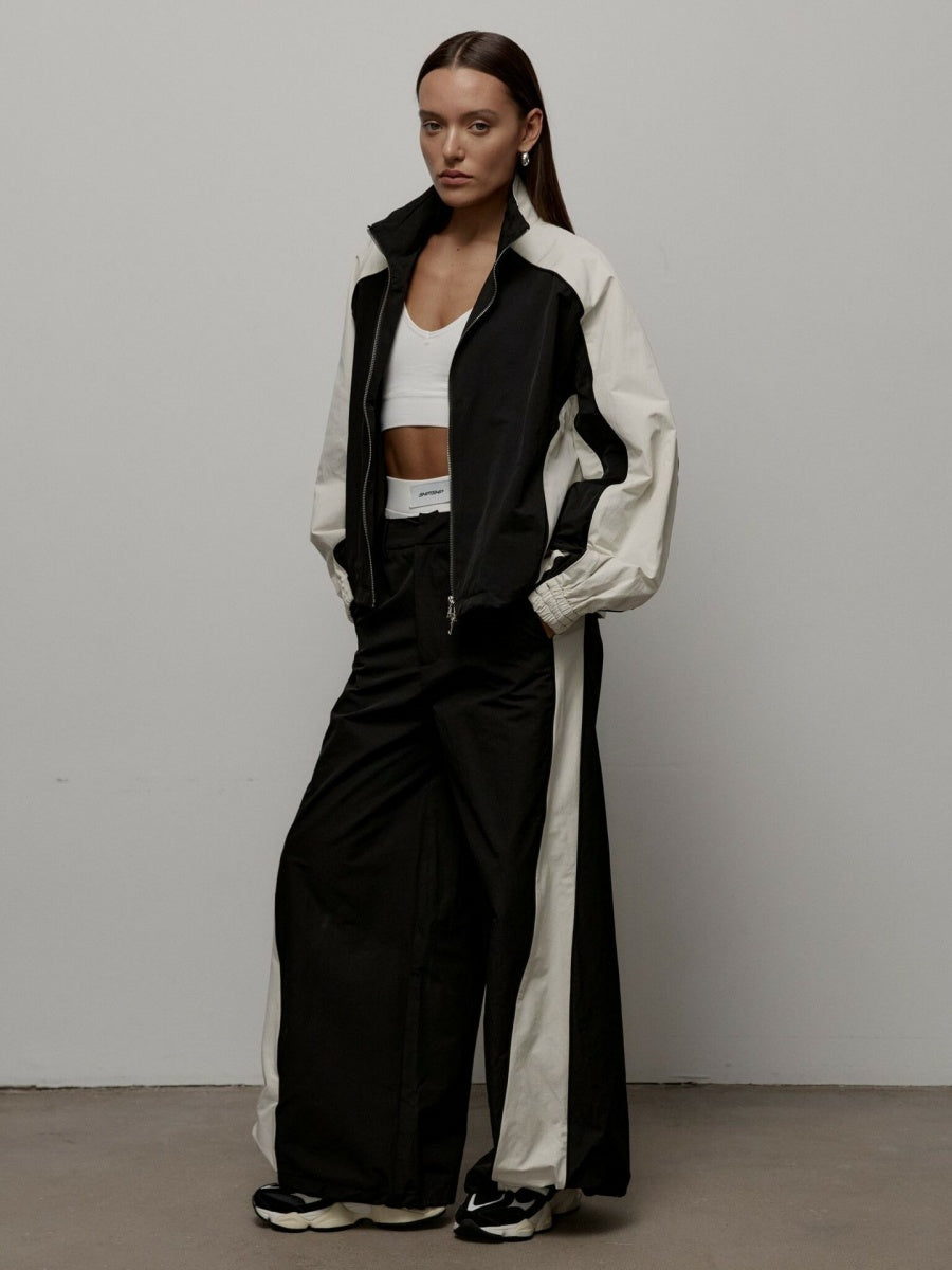 Liber Autumn women's drawstring clothing Colorblock long-sleeved two-piece jacket