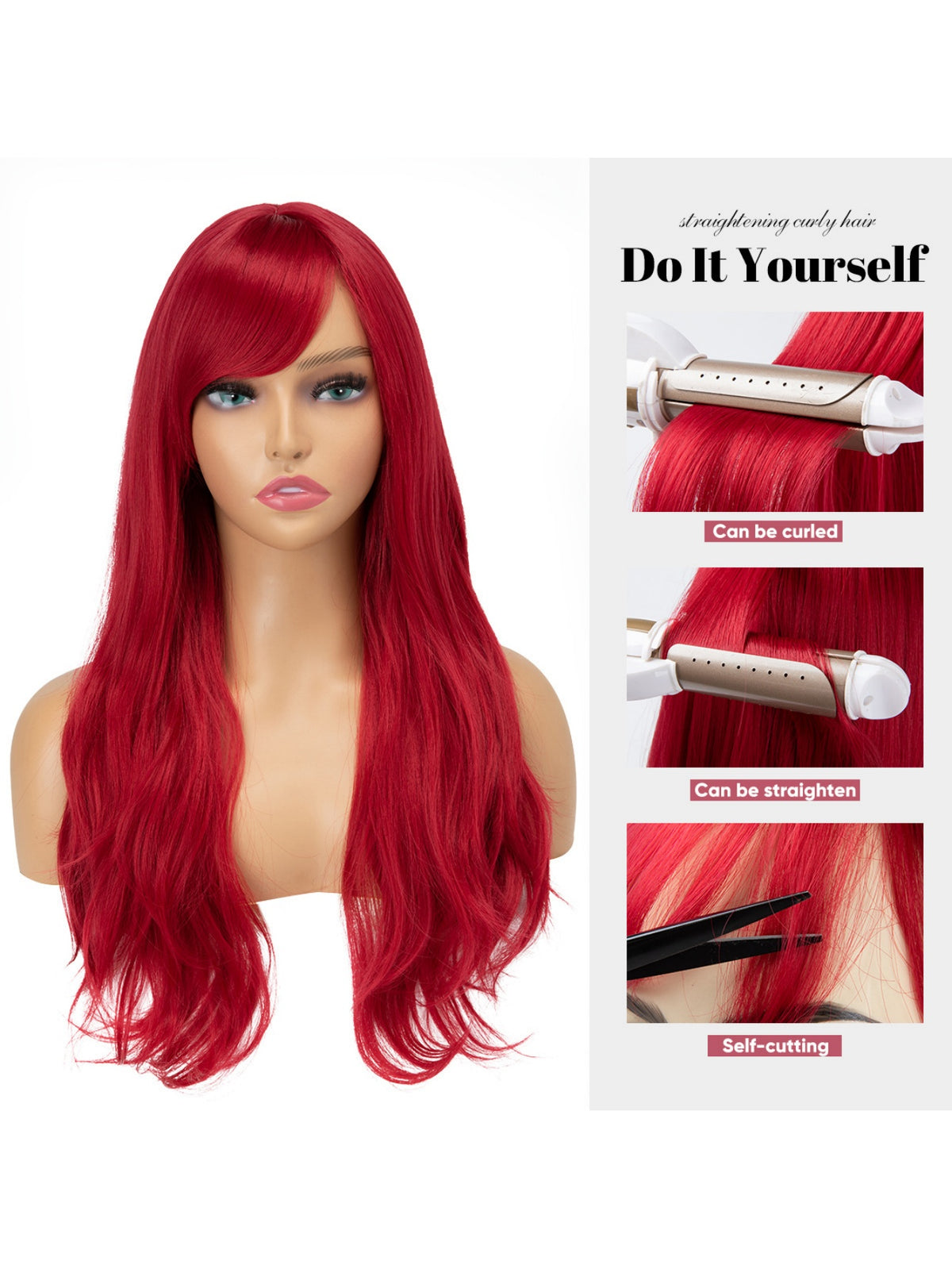 Long, Curly Hair With Side-swept Bangs, Full Head Of Synthetic High-temperature Silk Wig