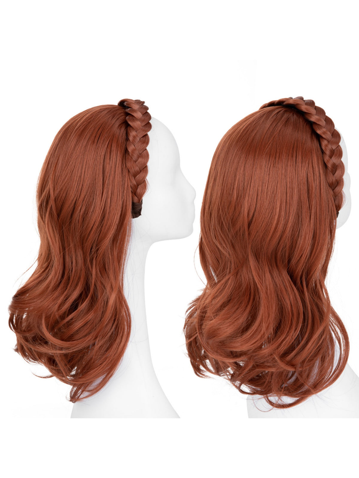 Fishbone Braid Headband Integrated Hair Replacement Long Curly Half-head Wig