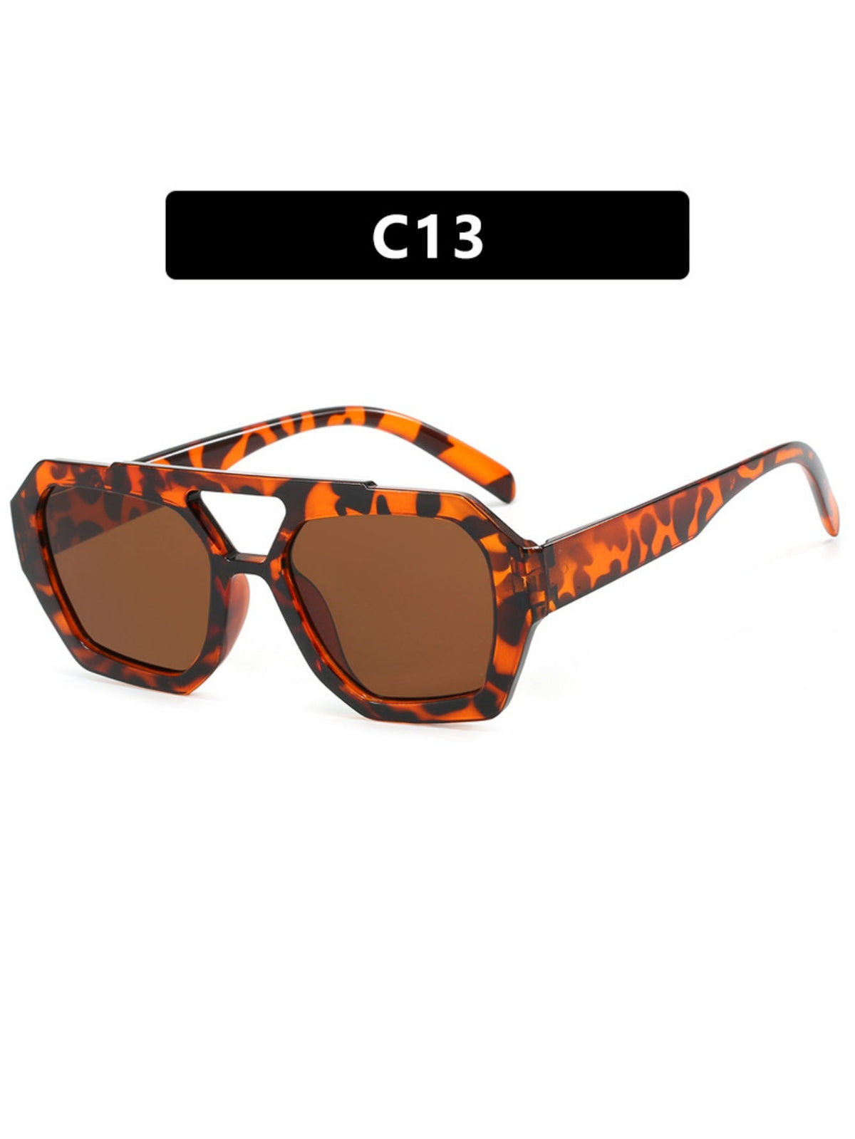 Sonnenbrille mit Doppelsteg und unregelmäßigem Leopardenmuster