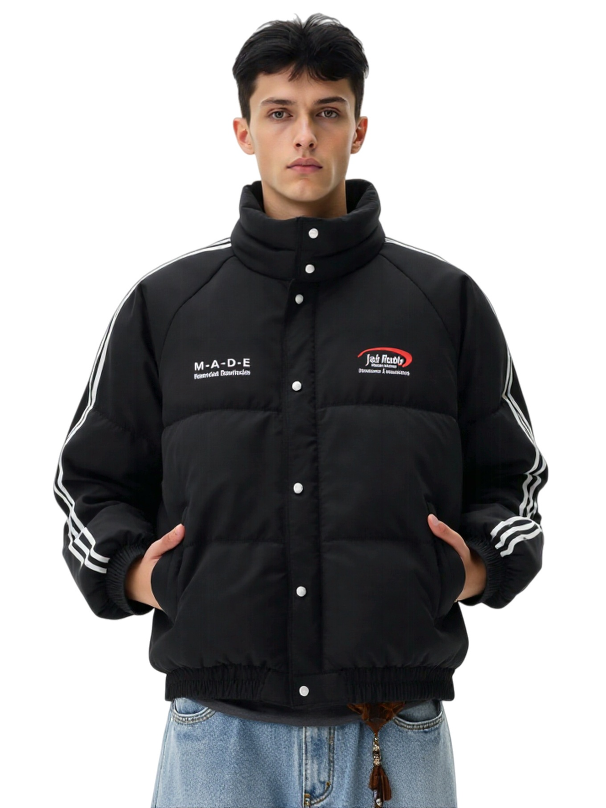 Ribbon Letter Embroidery Keep Warm College Style Cotton Clothes Coat