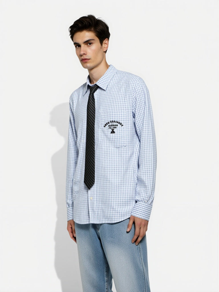 Liber Autumn Neutral wear Tie Plaid Shirts