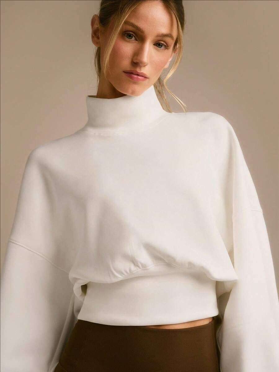 Women's Autumn/Winter Solid Color High Neck Loose Long Sleeve Sweatshirt