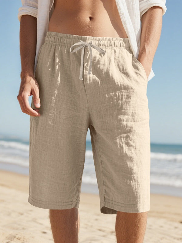 Flax Drawstring Breathable Beach 7 Points Shorts