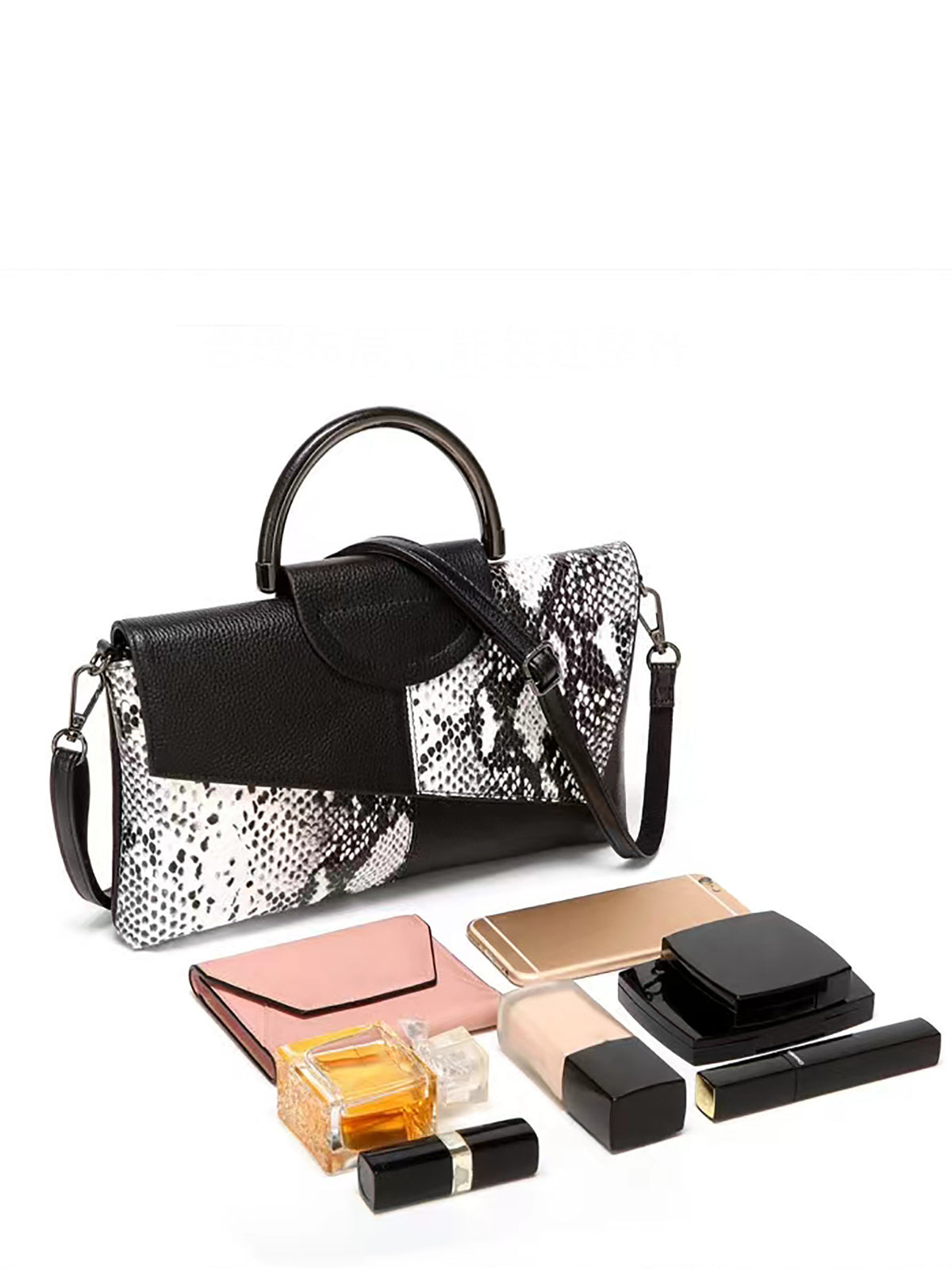 Snake-print Color-block Clutch/crossbody Bag