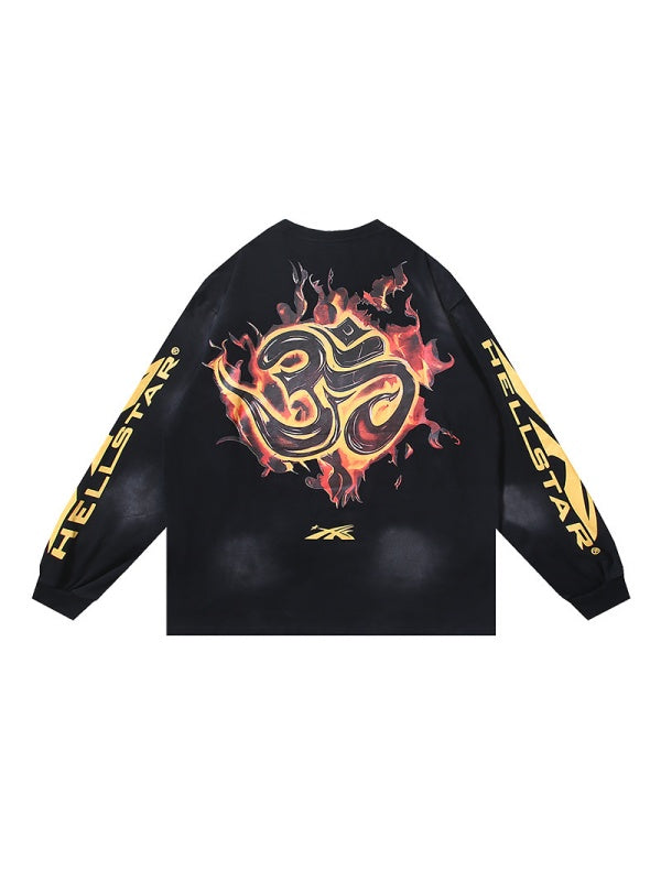 Dark Skull Print High Street Loose Long-sleeved T-shirt