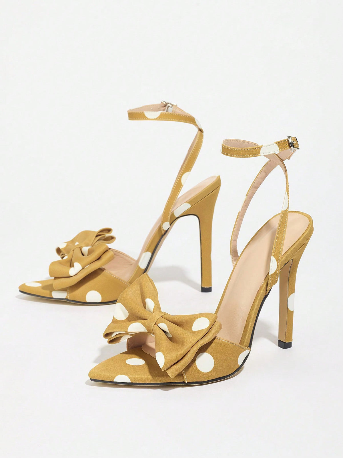 Sweet Color-blocked Polka Dot Bow High-heeled Sandals