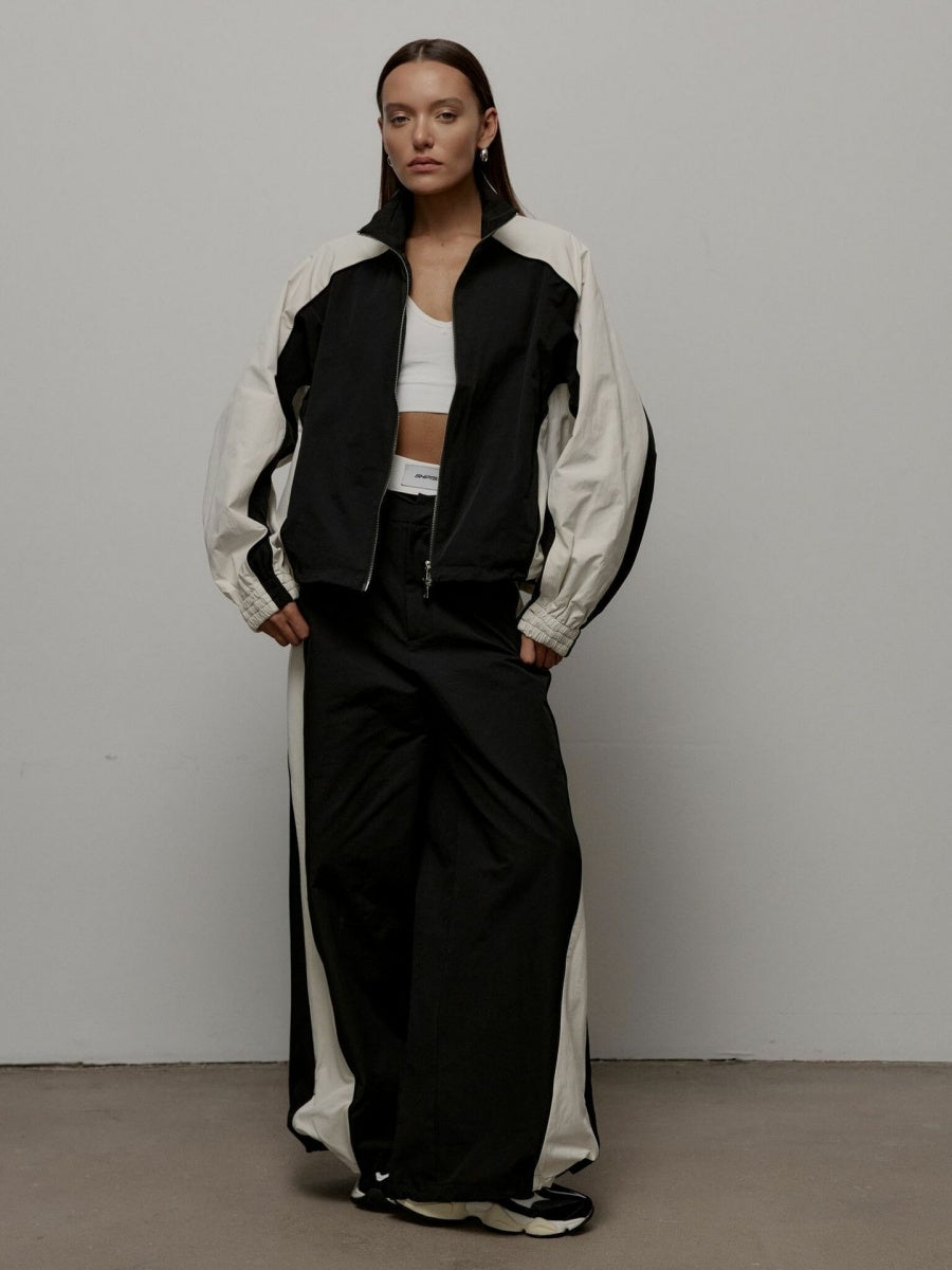 Liber Autumn women's drawstring clothing Colorblock long-sleeved two-piece jacket