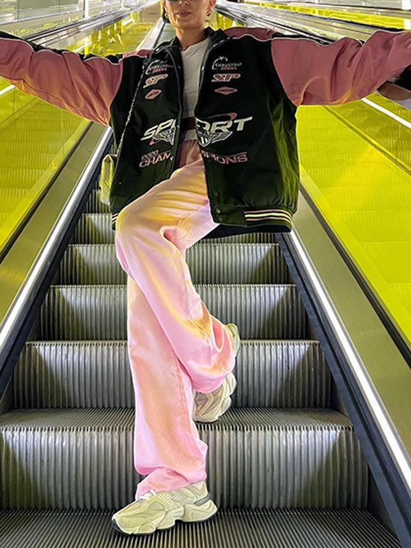 Pink Pink Casual Long-Sleeve With Letter Print Jackets