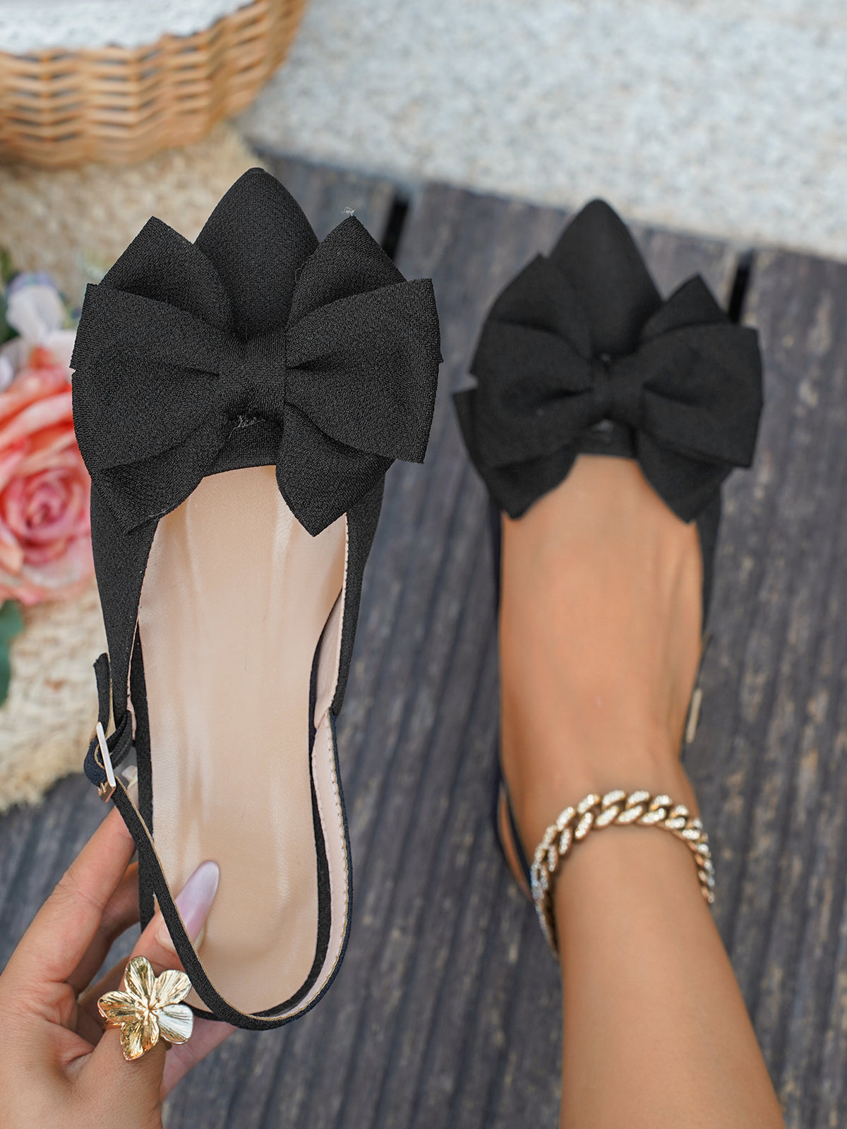 Bow-tie Open-back Flat Shoes