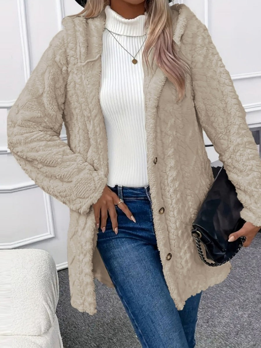 Hooded Solid Color Cardigan Button Long Sleeve Casual 3D Pattern Jackets