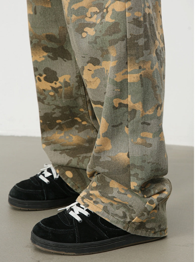 Camouflage Ins Loose-fit Straight-fit Wide-leg Jeans