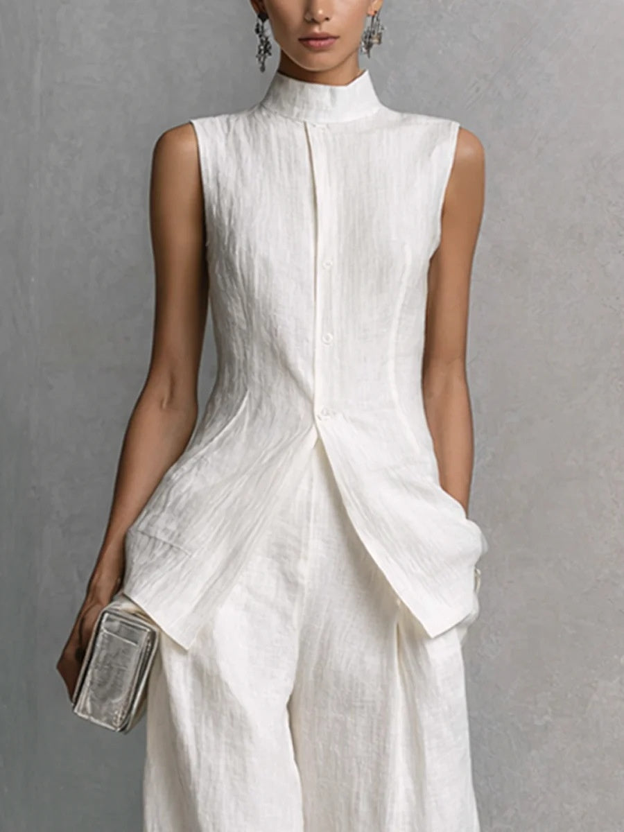 Flowy Casual Sleeveless Vest And Solid Color Trousers Two-piece Set