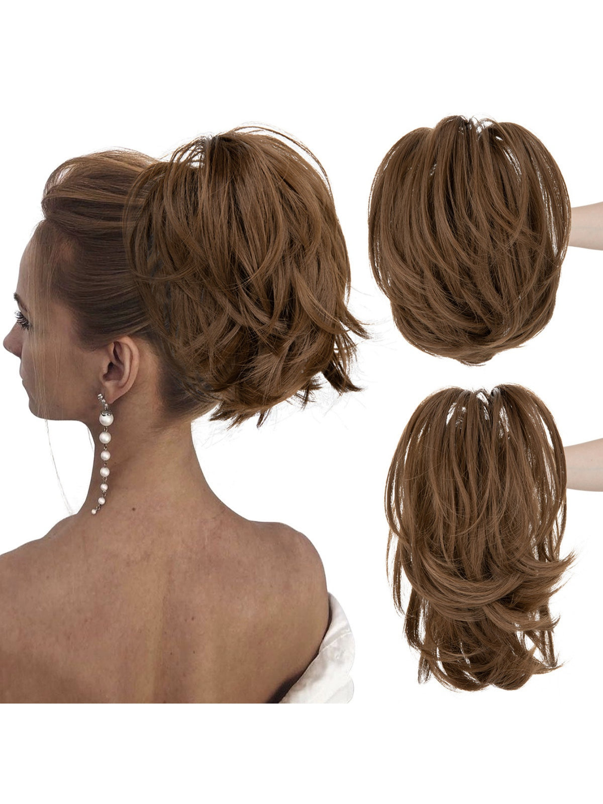 Short, Curled Ponytail Wig With Clip