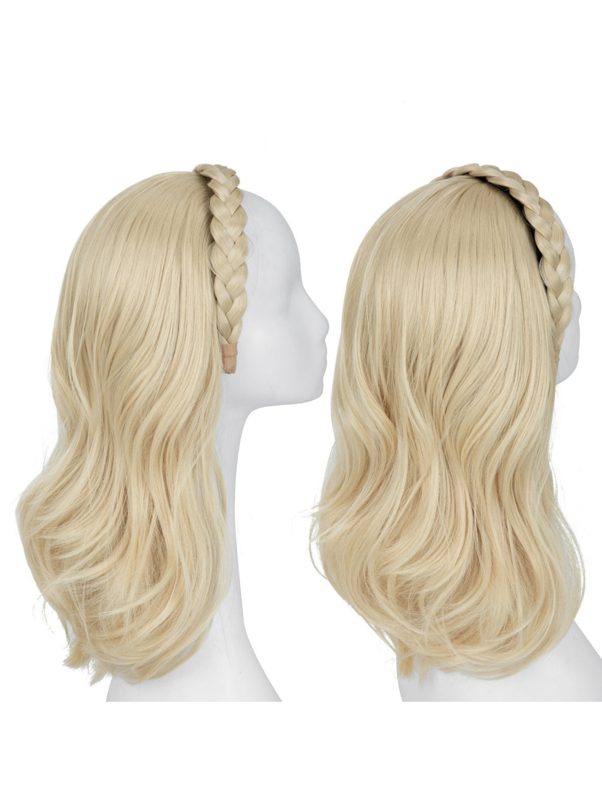 Fishbone Braid Headband Integrated Hair Replacement Long Curly Half-head Wig