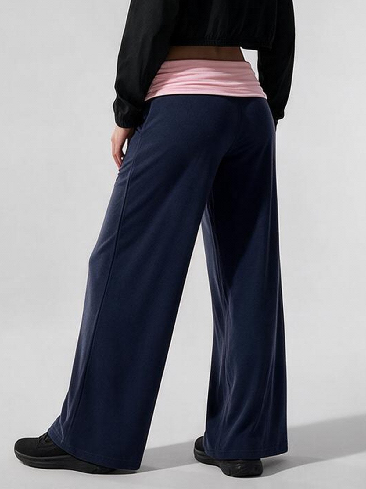 Color-blocked Casual Flared Trousers