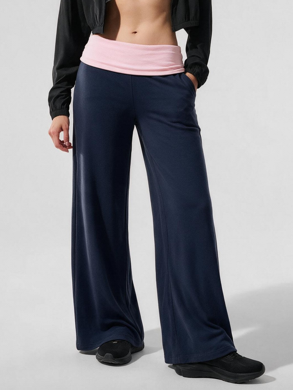 Color-blocked Casual Flared Trousers