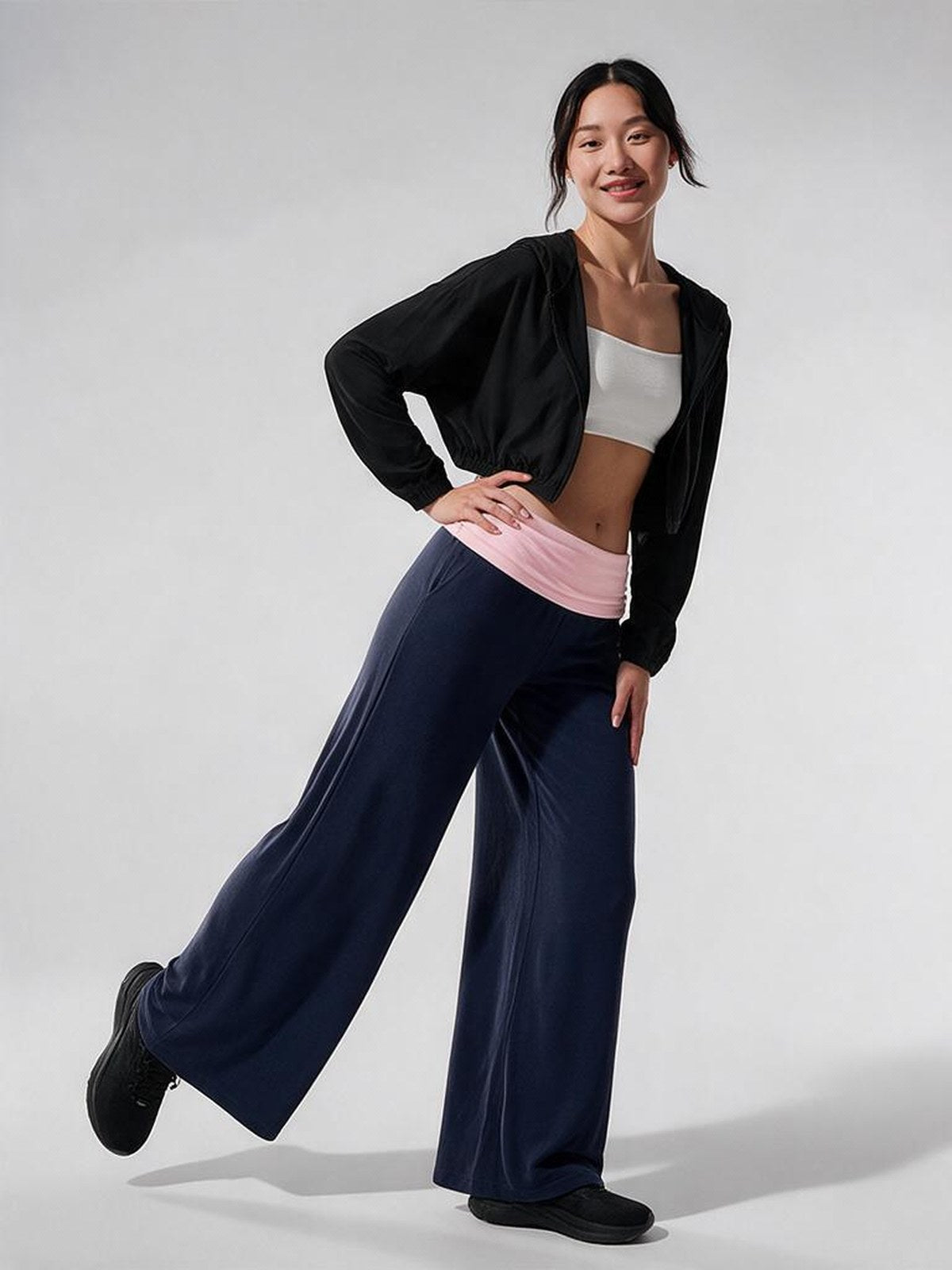 Color-blocked Casual Flared Trousers