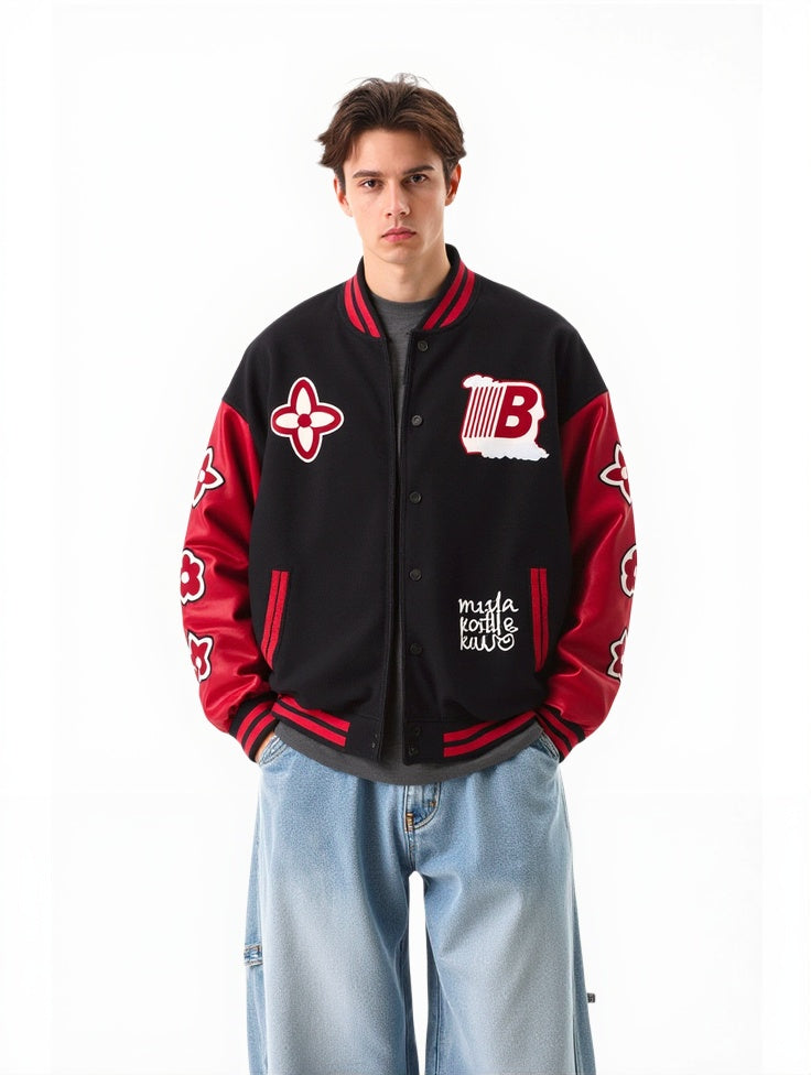 Letter Embroidery Splicing Hip Hop Baseball Uniform