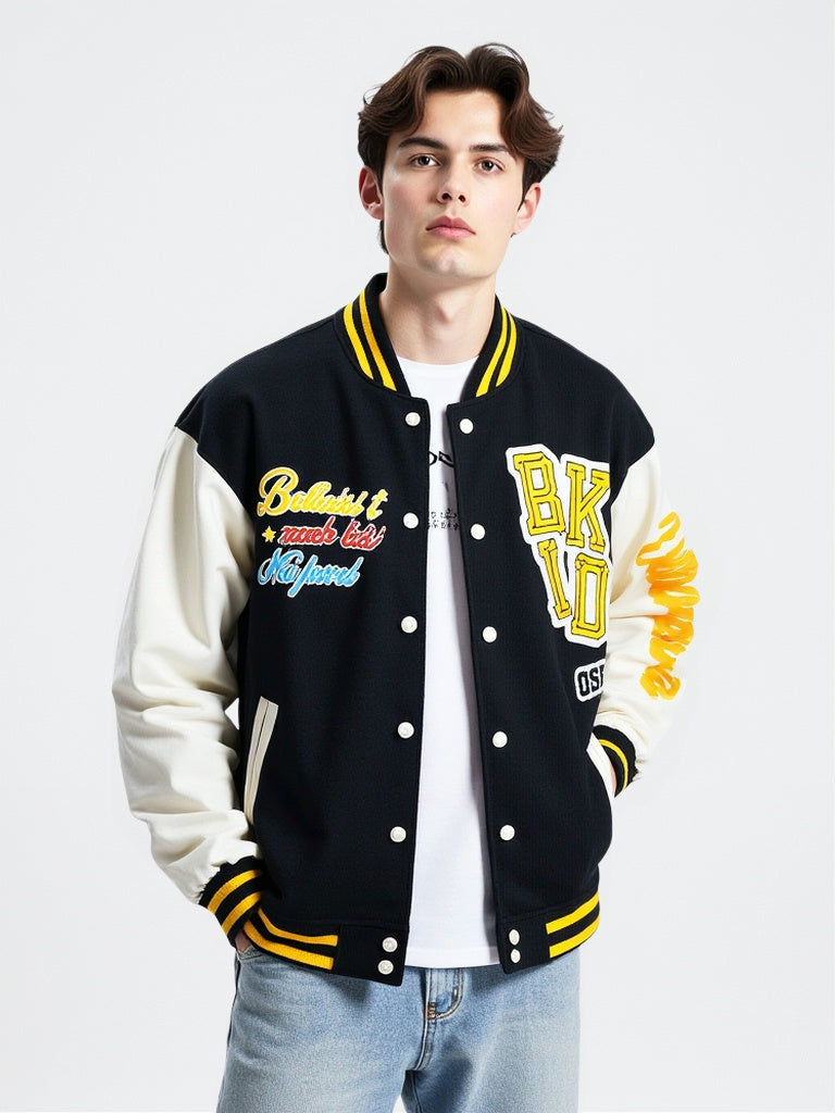 Campus Style Contrasting Colors Towel Embroidery Flocking Embroidery Letter Baseball Jersey