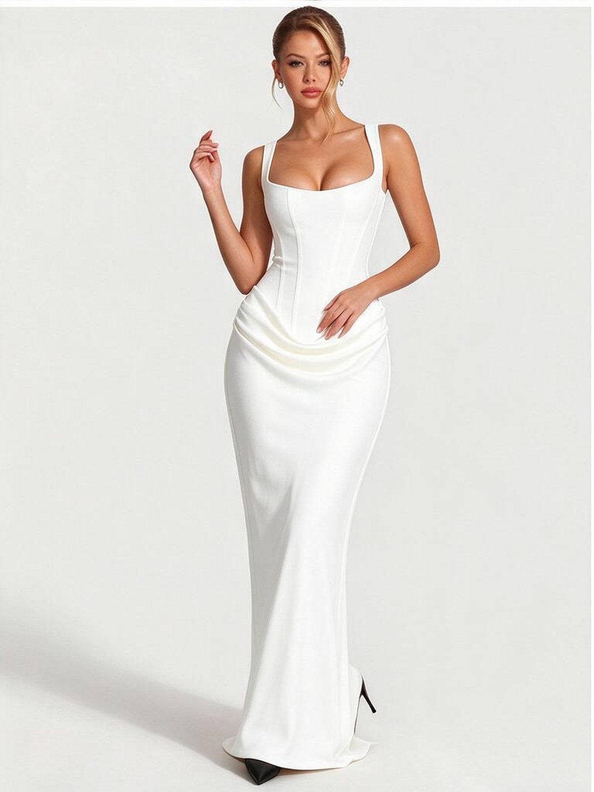 Sexy Pleated Halter-neck Fishtail Design Elegant Strapless Bodycon Dress