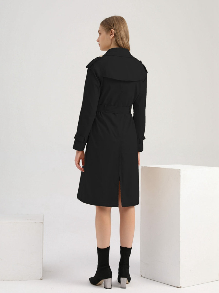Waist-hugging Cotton Long Sleeve Lapel Three-dimensional Decoration Solid Color Trench Coats