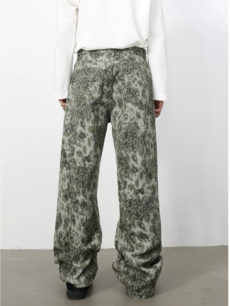 Camouflage Ins Loose-fit Straight-fit Wide-leg Jeans