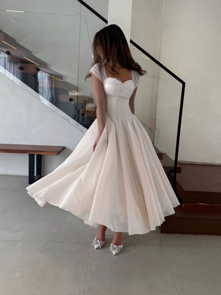 Mesh Splicing Waist Big Swing Midi Dresses