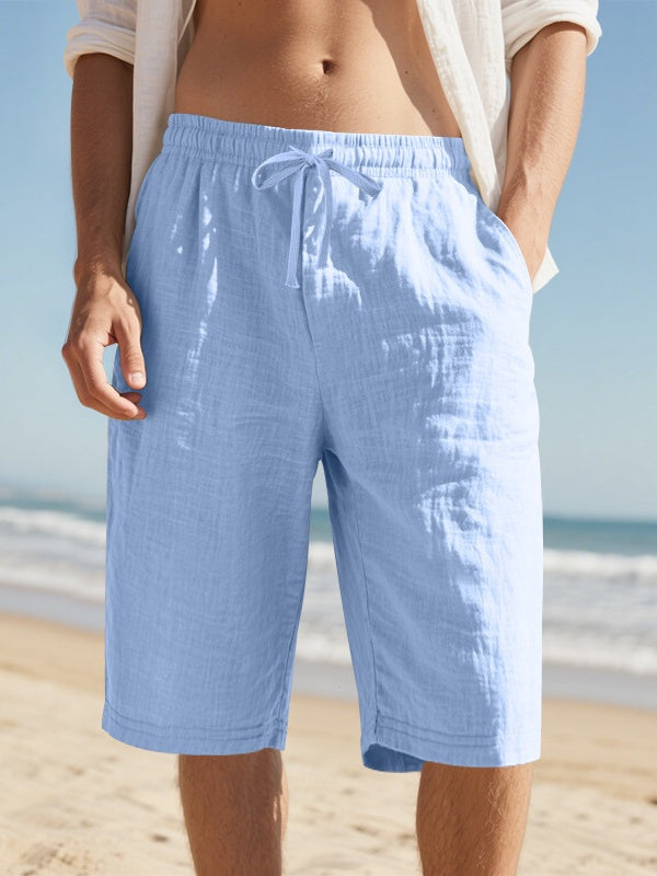 Flax Drawstring Breathable Beach 7 Points Shorts