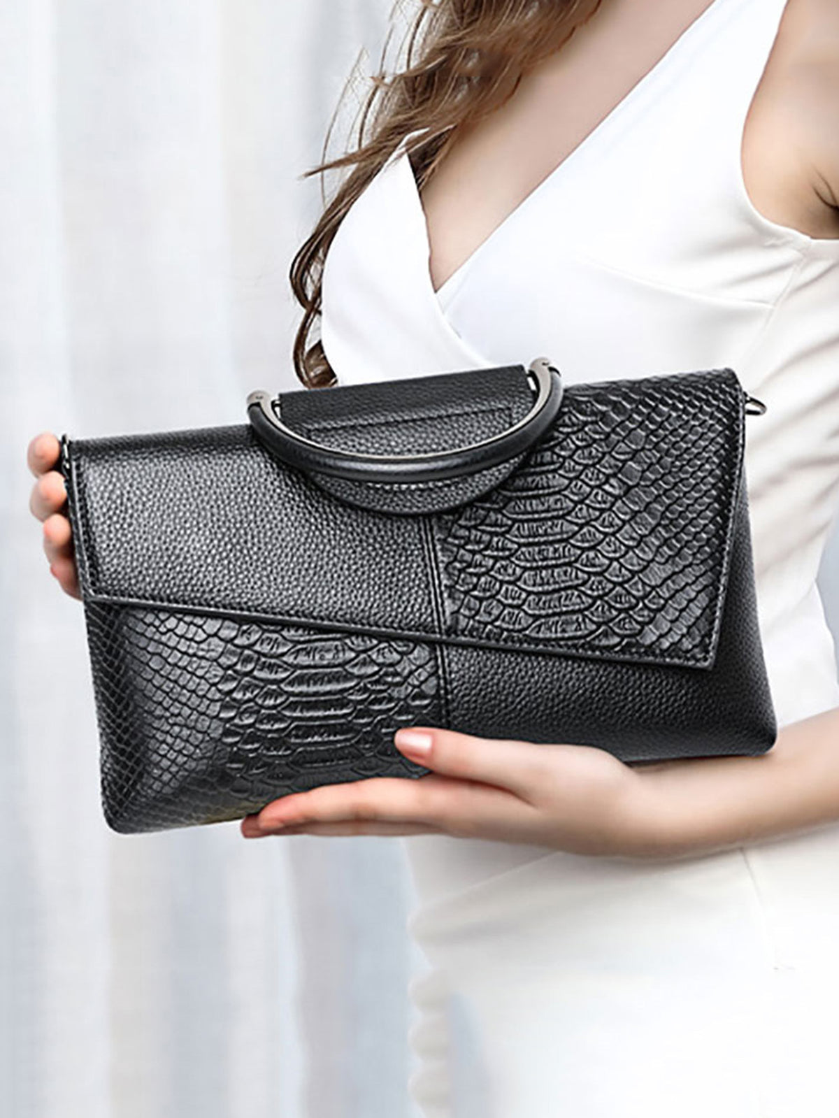 Snake-print Color-block Clutch/crossbody Bag