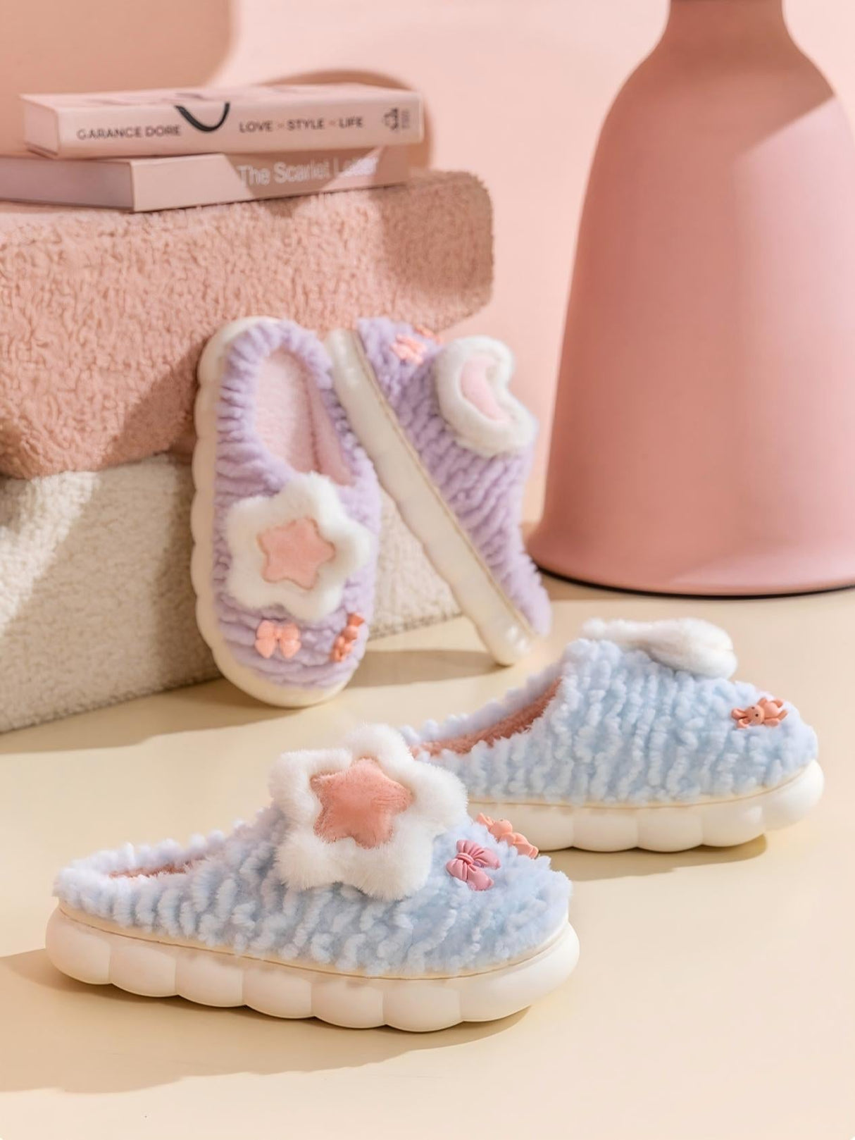 Colorblock Floral Slippers