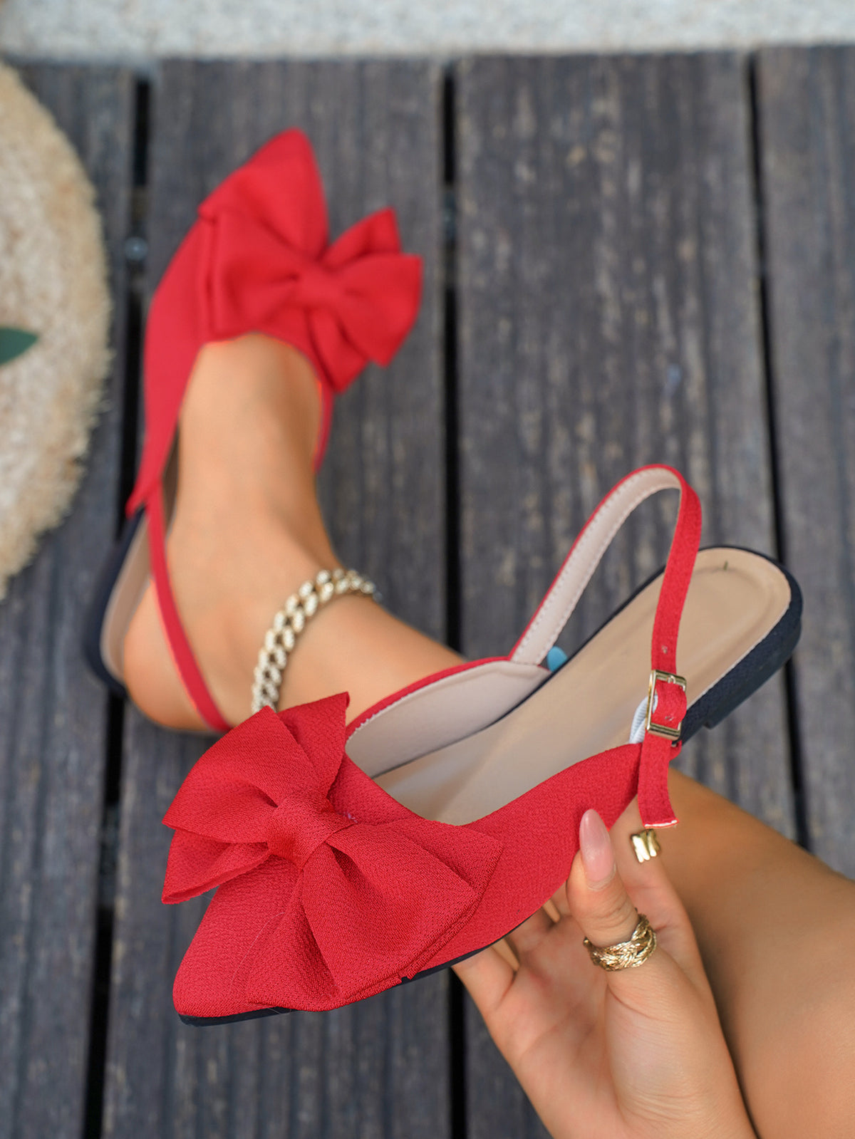 Bow-tie Open-back Flat Shoes