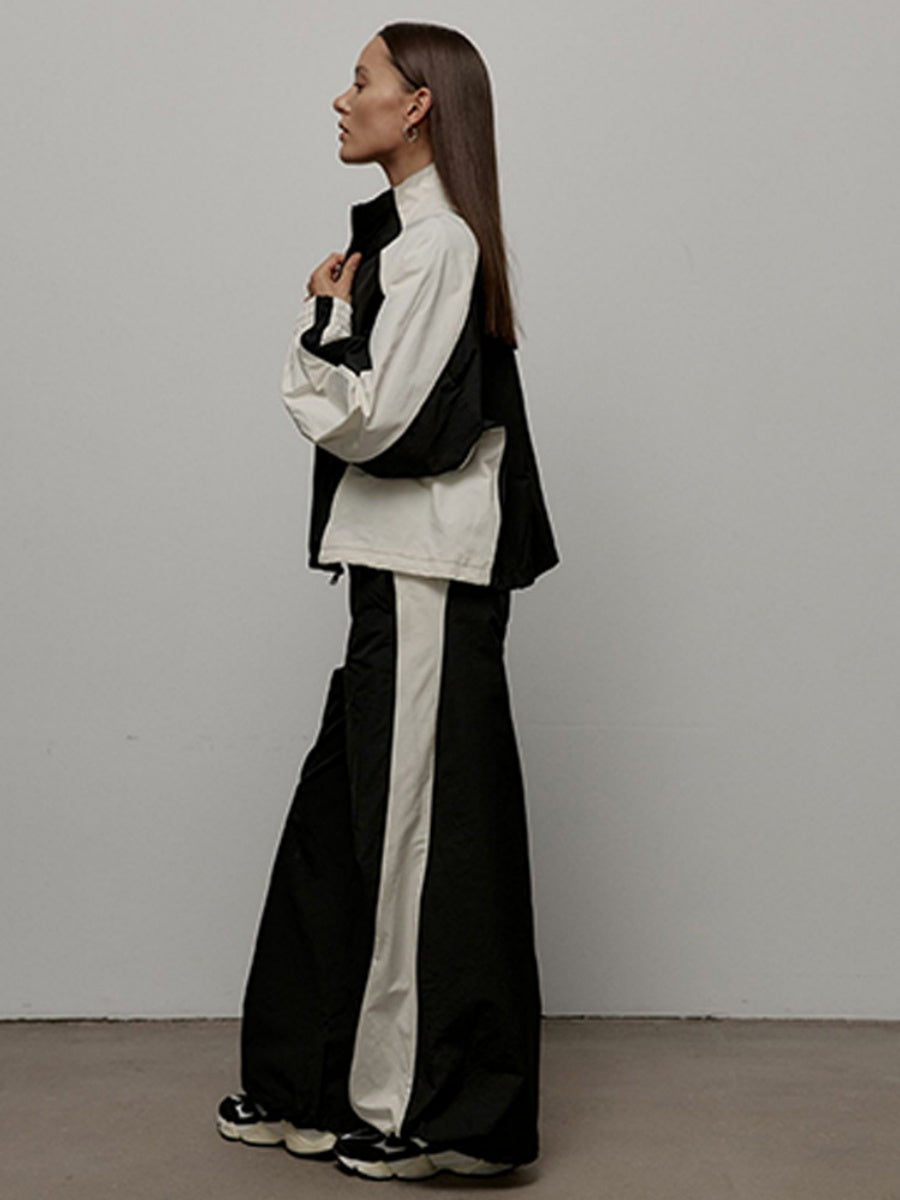 Liber Autumn women's drawstring clothing Colorblock long-sleeved two-piece jacket