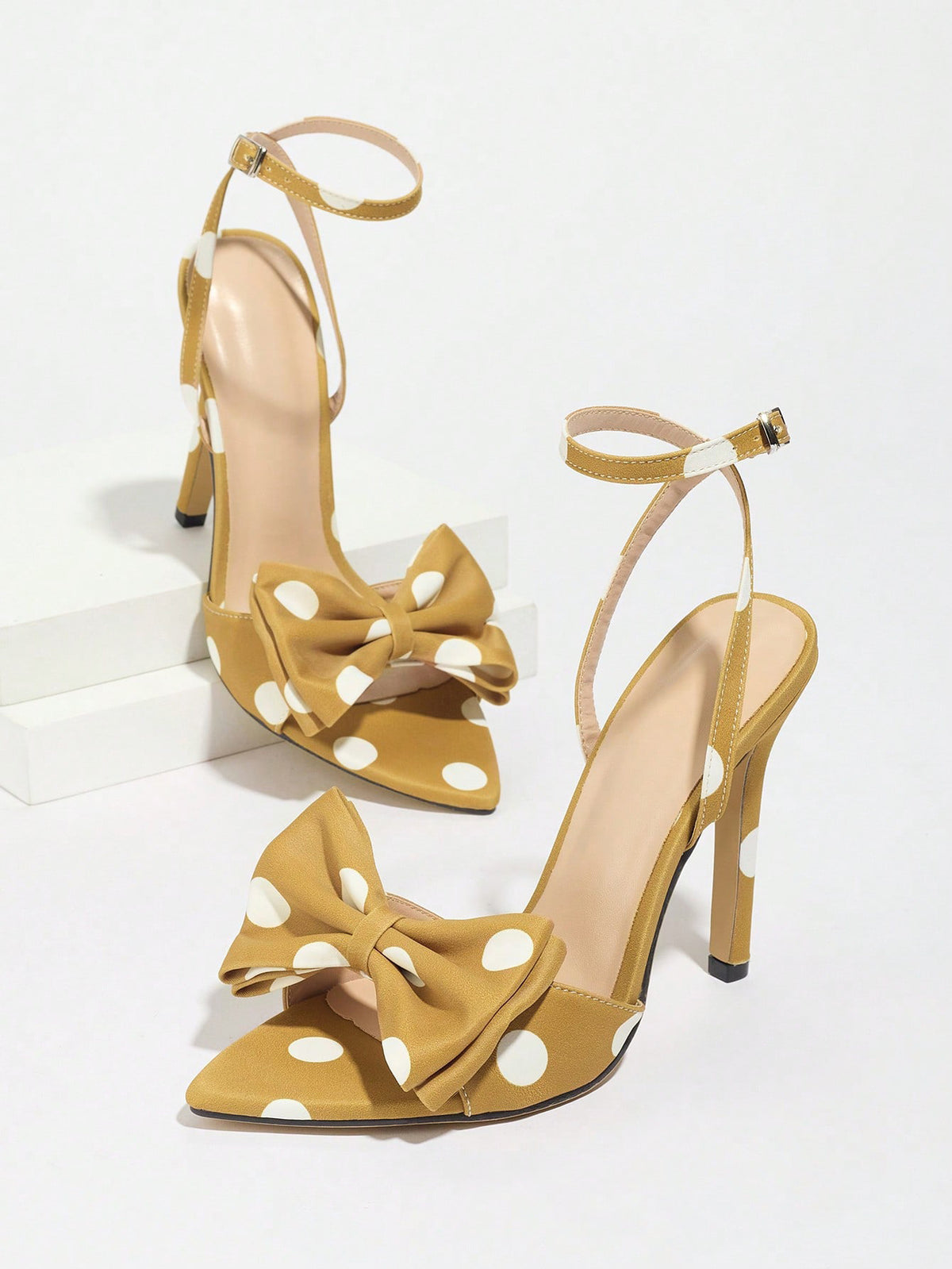 Sweet Color-blocked Polka Dot Bow High-heeled Sandals