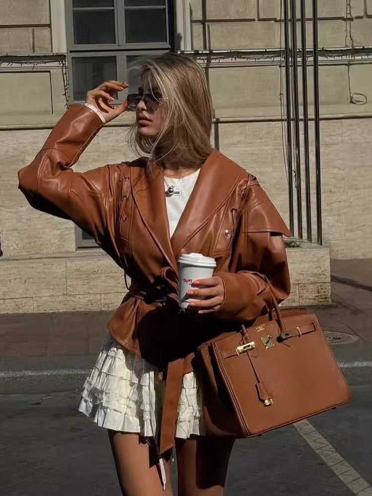 Lace-up Faux Leather Jacket