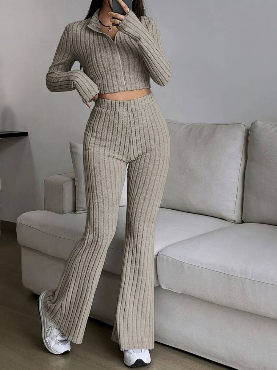 Leisure Long Sleeve Zipper Solid Color 2-piece Sets