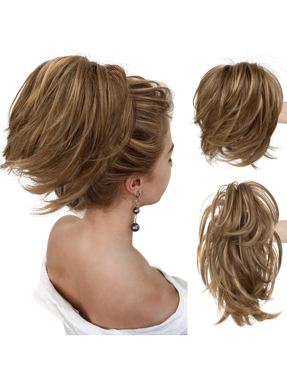 Short, Curled Ponytail Wig With Clip