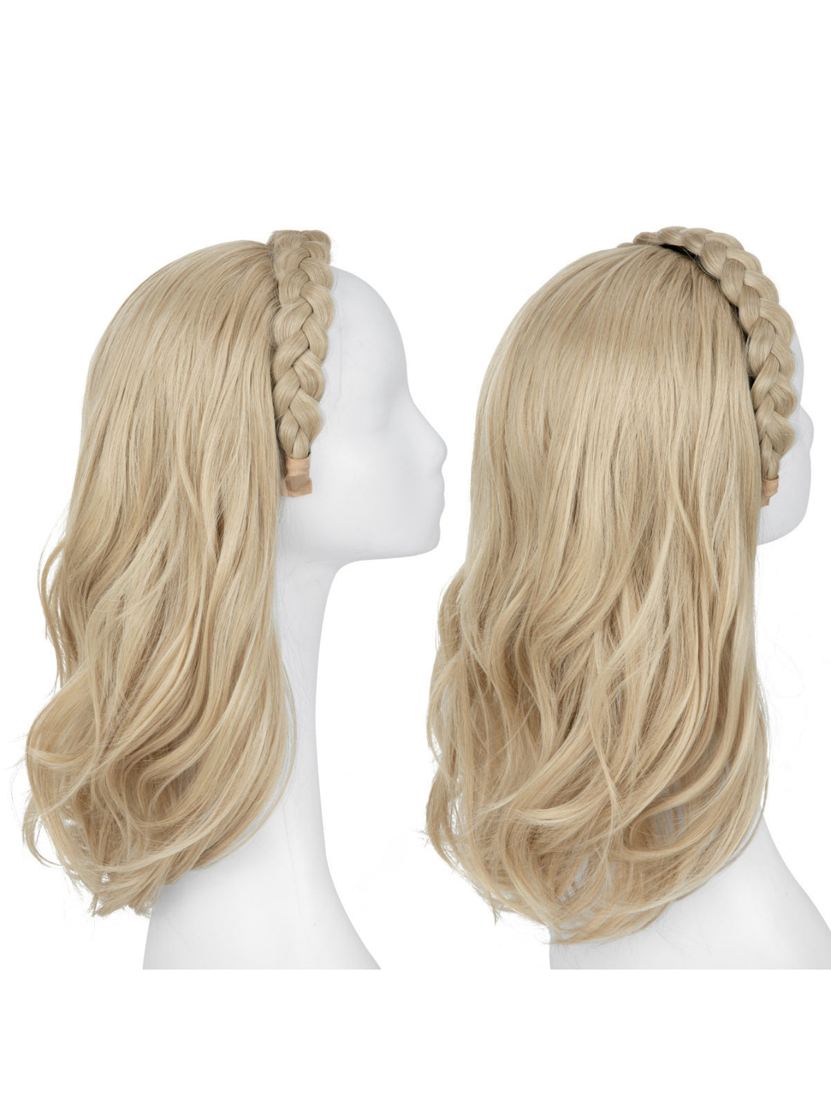 Fishbone Braid Headband Integrated Hair Replacement Long Curly Half-head Wig