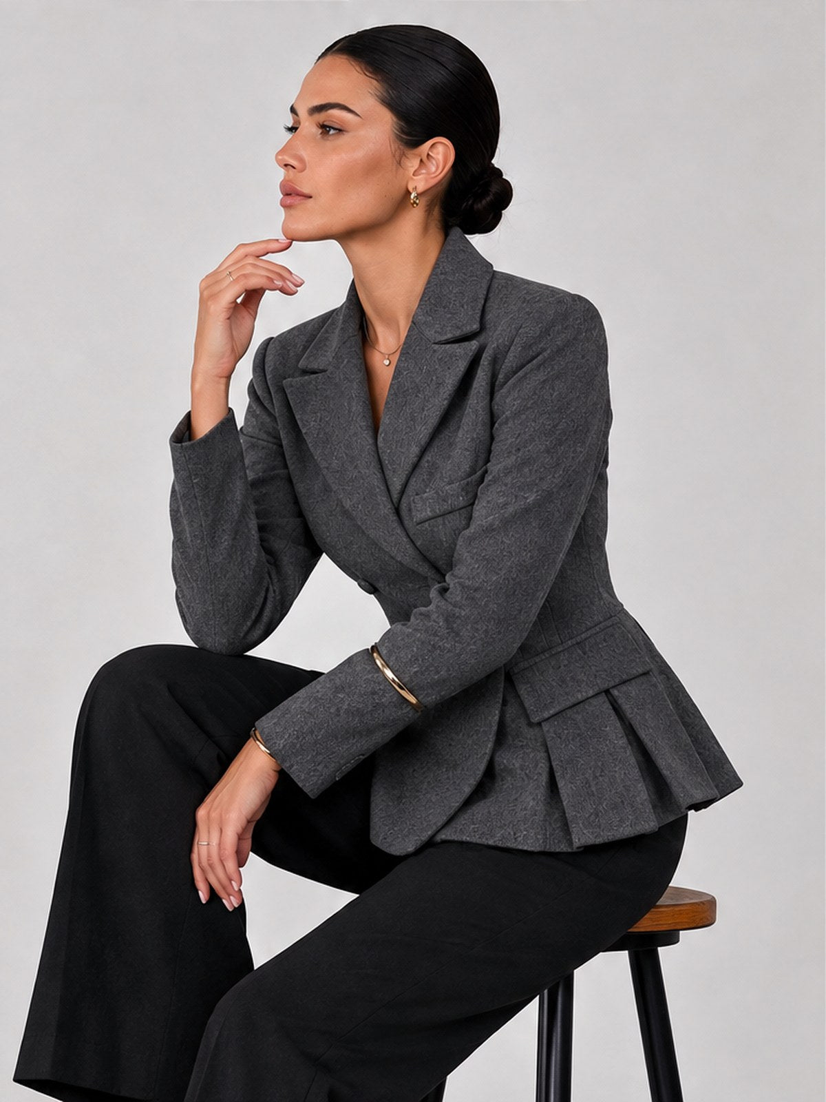 Buttons Solid Color Blazers