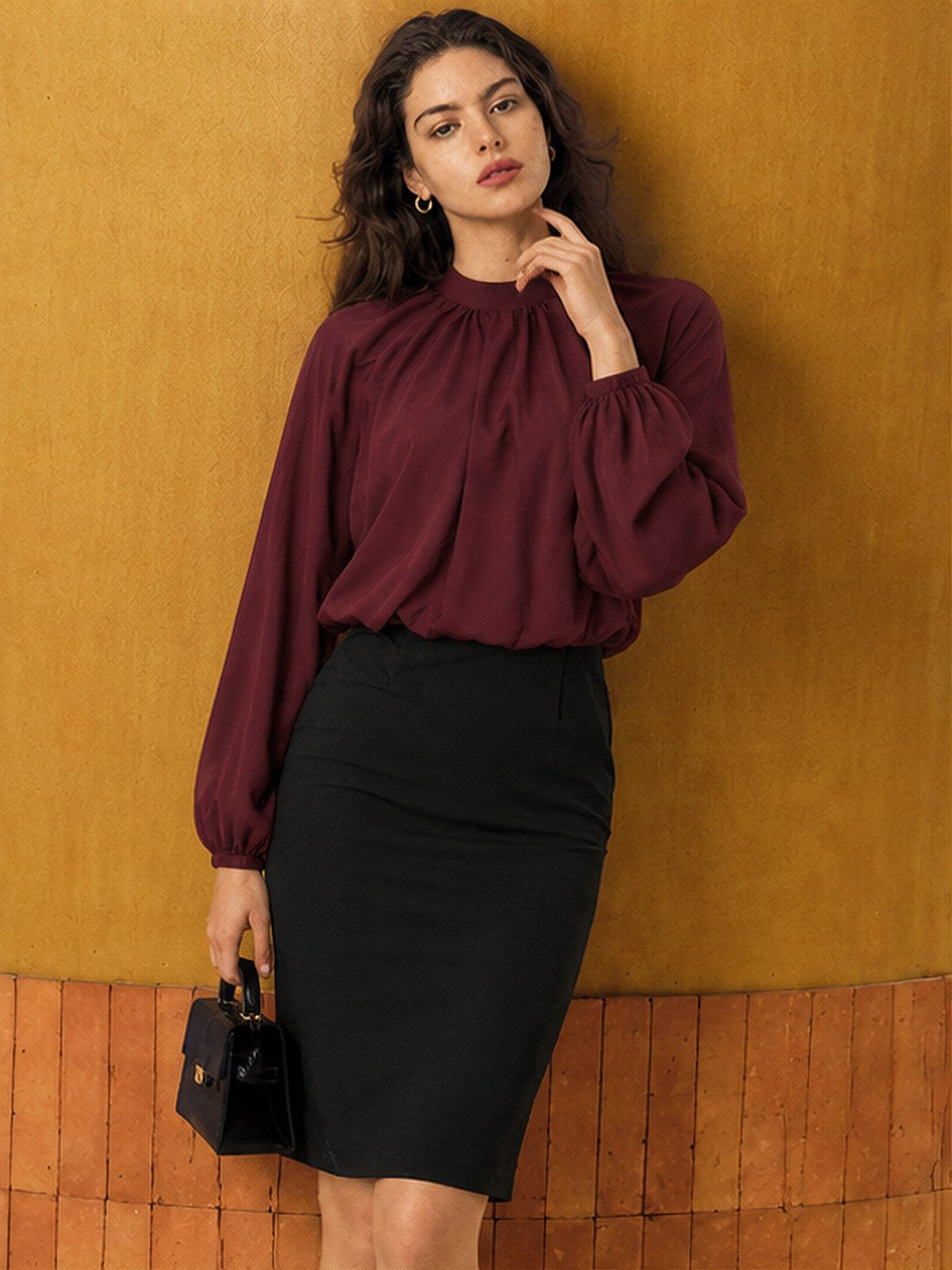 Lace-up Hollow Out Solid Color Blouse&Shirts