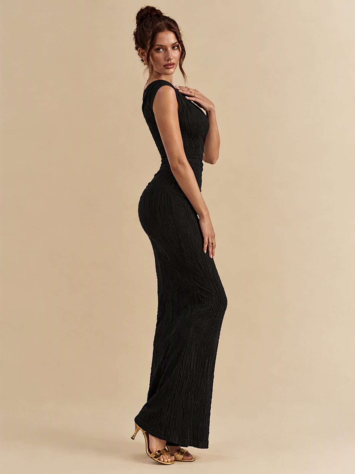 Water Ripple One-shoulder Long Dress