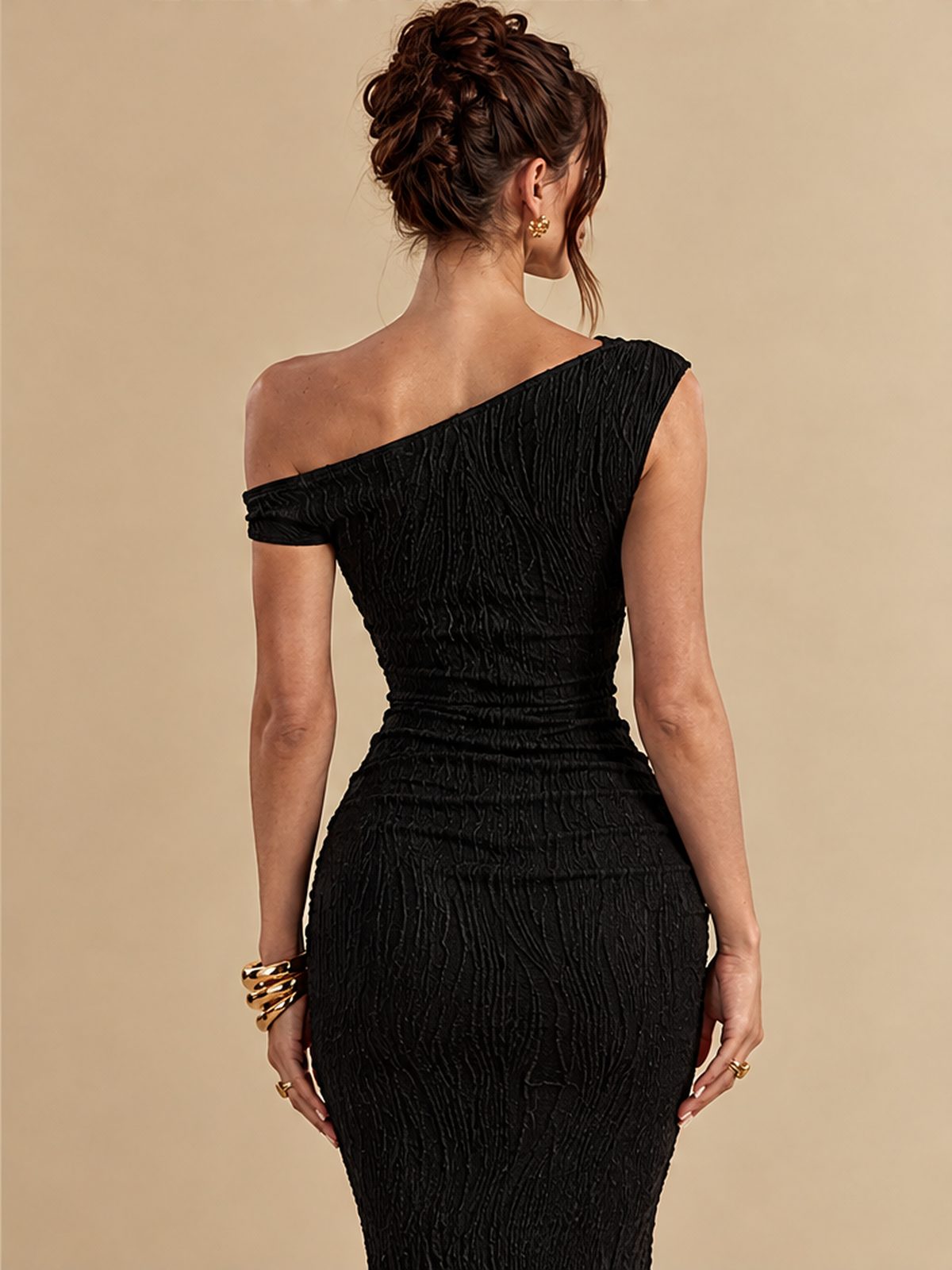 Water Ripple One-shoulder Long Dress