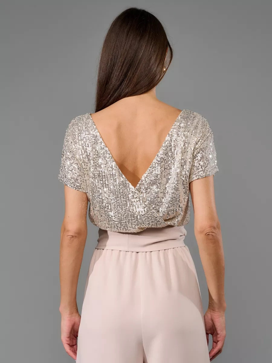 Sequins Short Sleeve Leisure Bodysuit