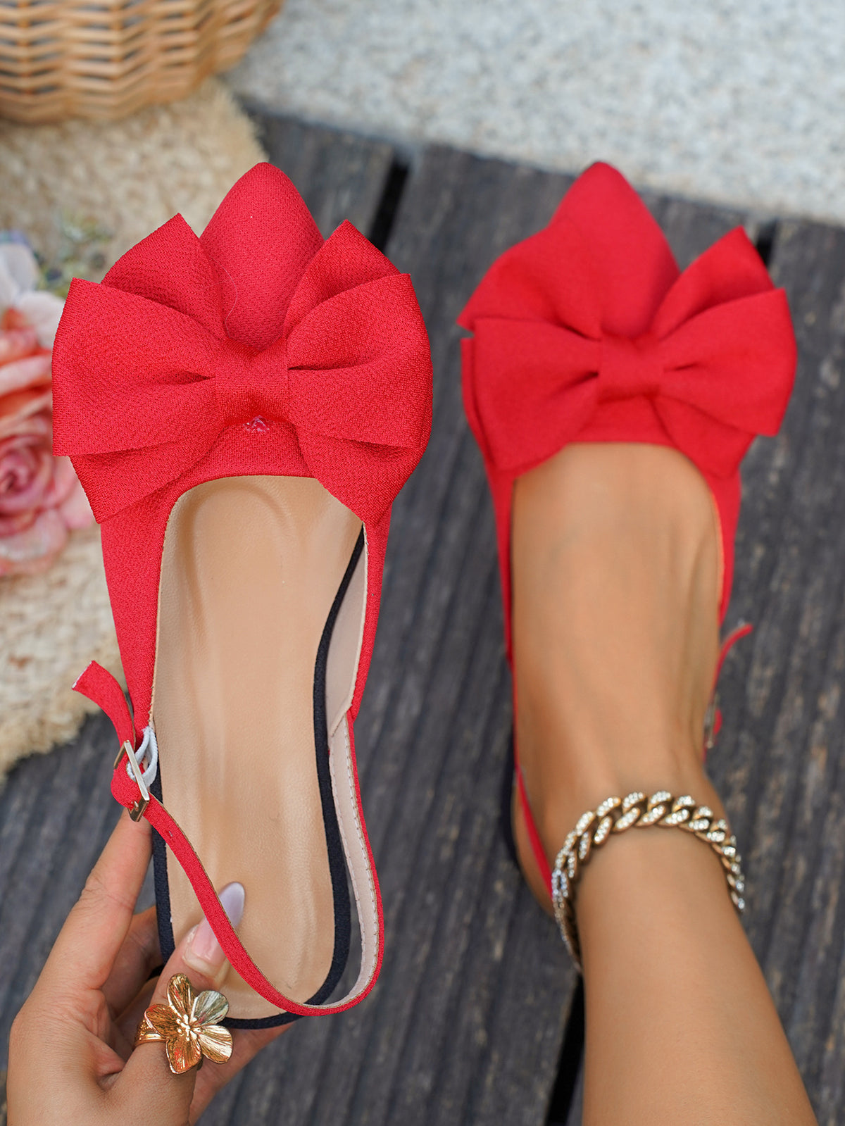Bow-tie Open-back Flat Shoes
