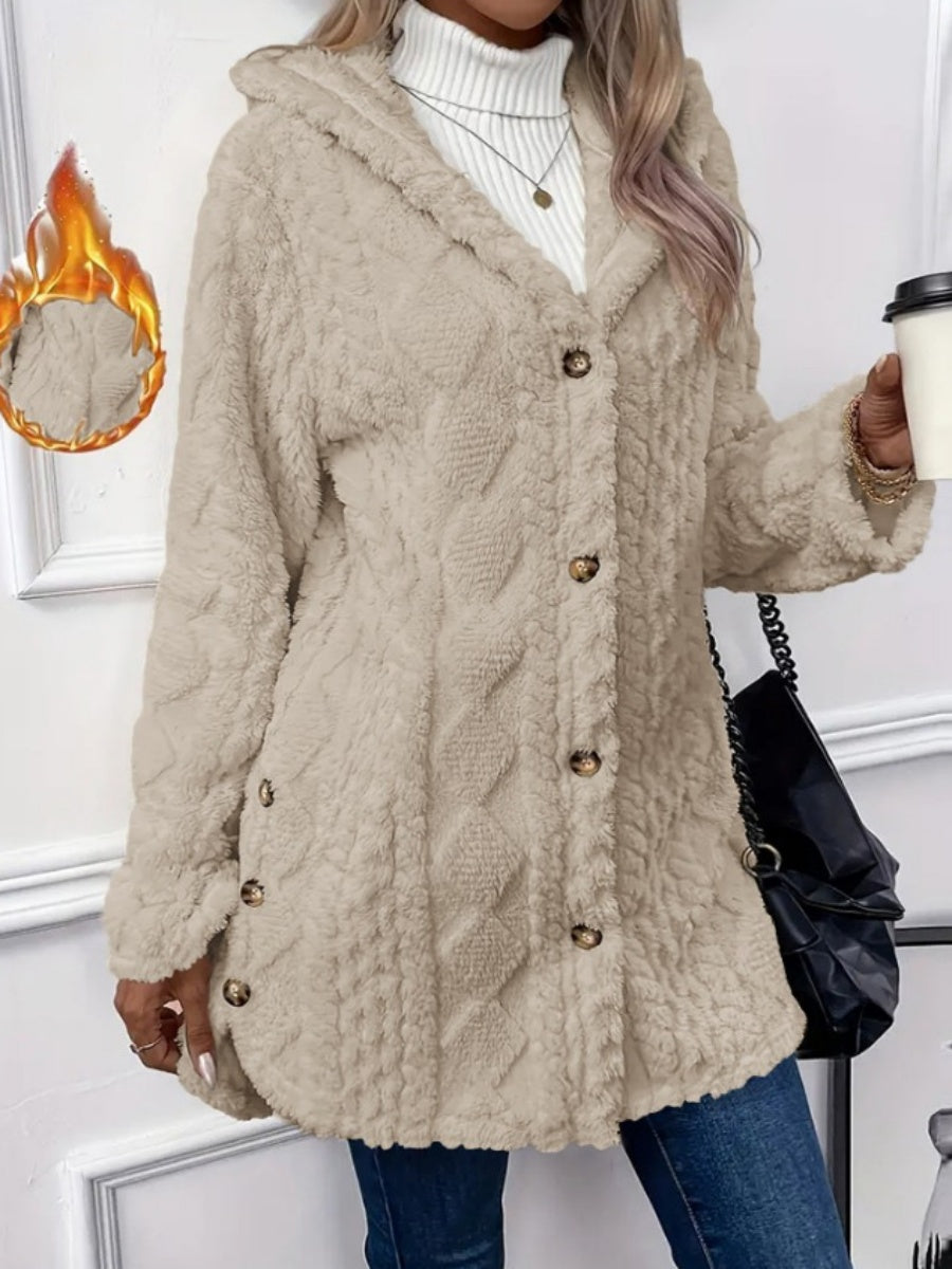 Hooded Solid Color Cardigan Button Long Sleeve Casual 3D Pattern Jackets