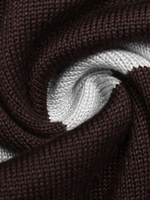 Preppy Style Striped Color-blocked Polo Collar Long-sleeved Fitted Sweater