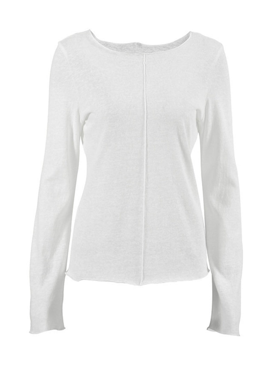 Liber Autumn Women's Splicing Solid Color Long sleeve Crew Neck T-shirts