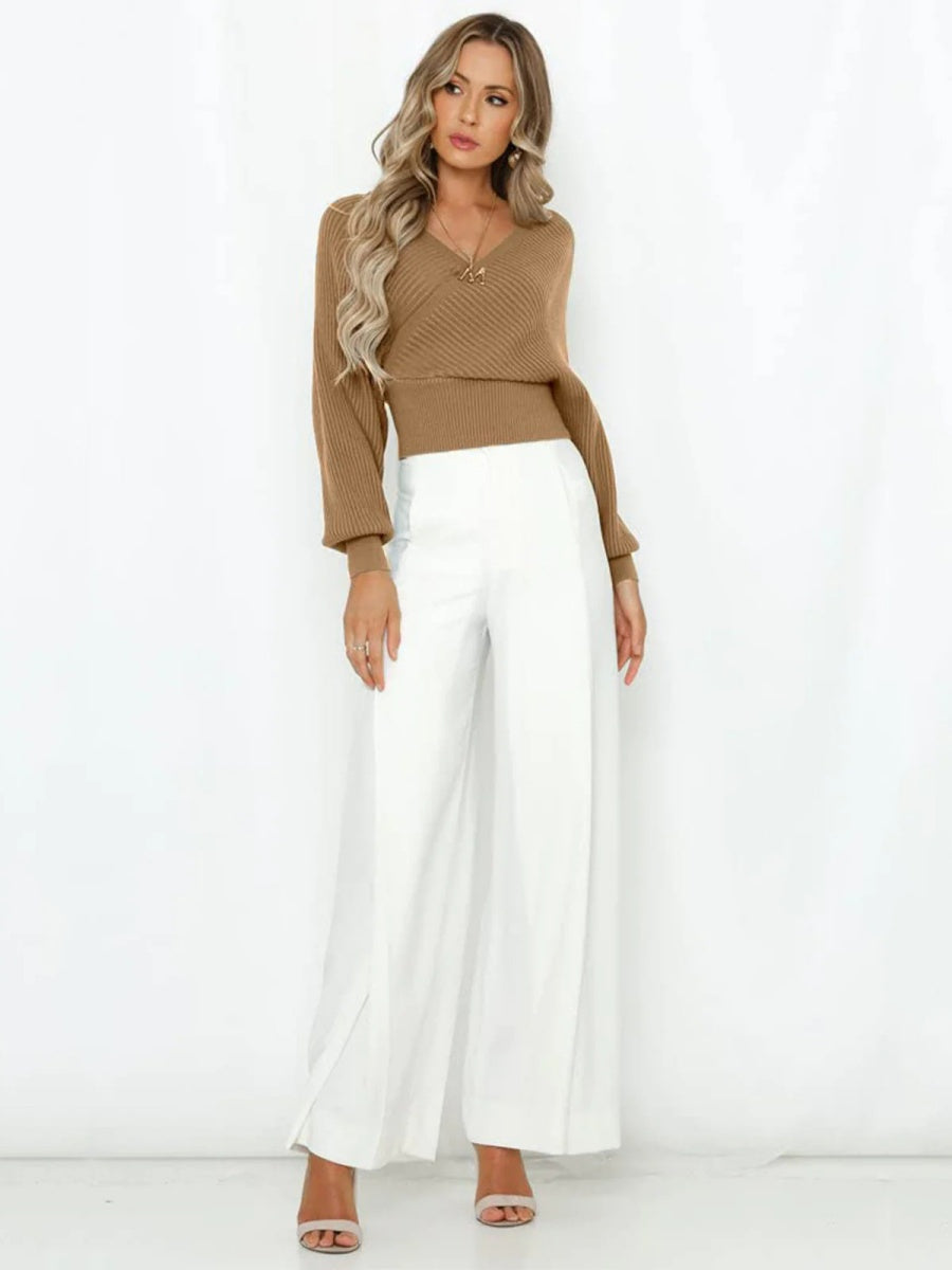 Liber Autumn women's clothing cross design Plain stitch V-neck solid color pullover long-sleeved sweater