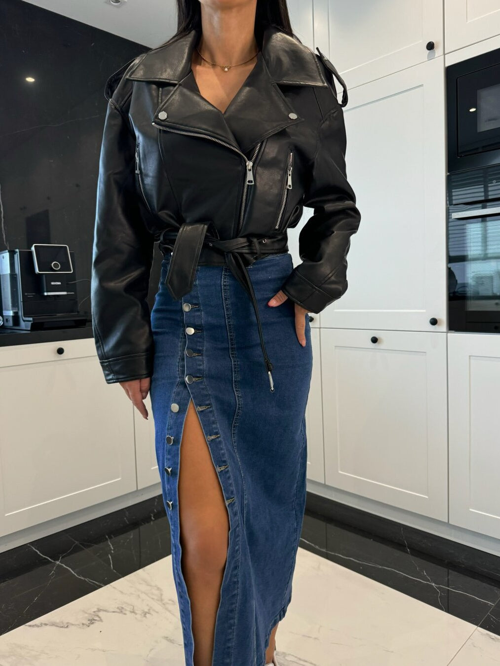 Button Slit High elasticity Skirts