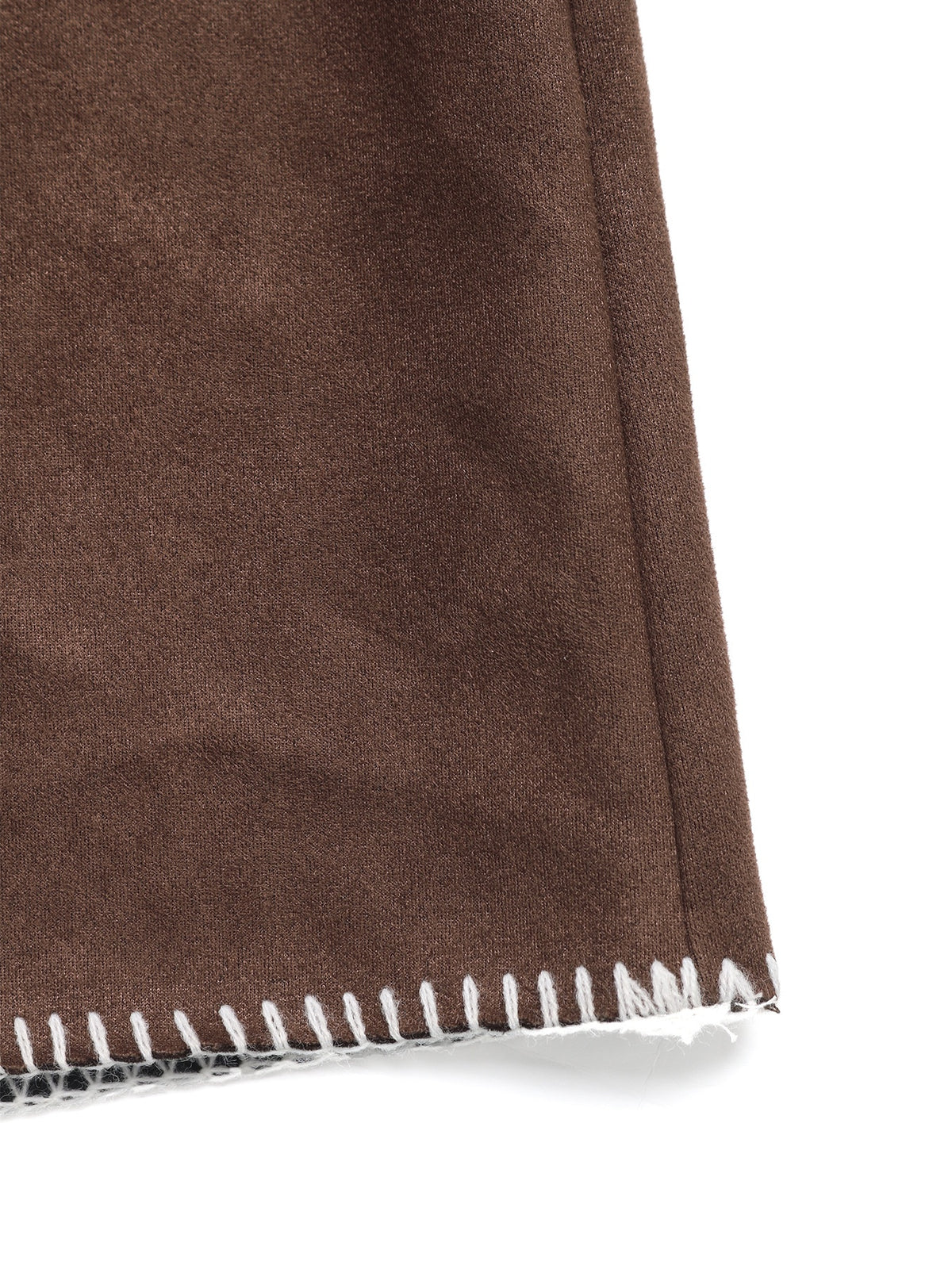 Loose-fitting Faux Suede Coat With Contrasting Trim And Lapel.